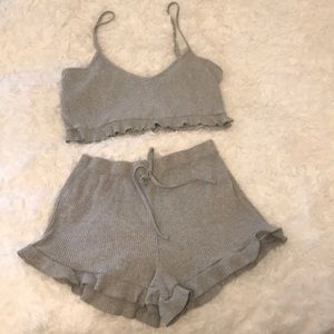 GREY RUFFLE PAJAMA SET